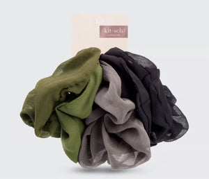 Kitsch Crepe Scrunchies-Moss