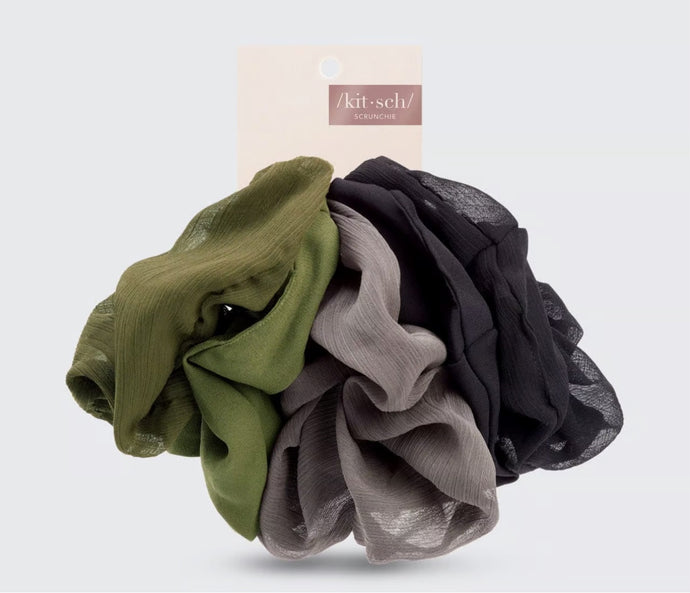 Kitsch Crepe Scrunchies-Moss